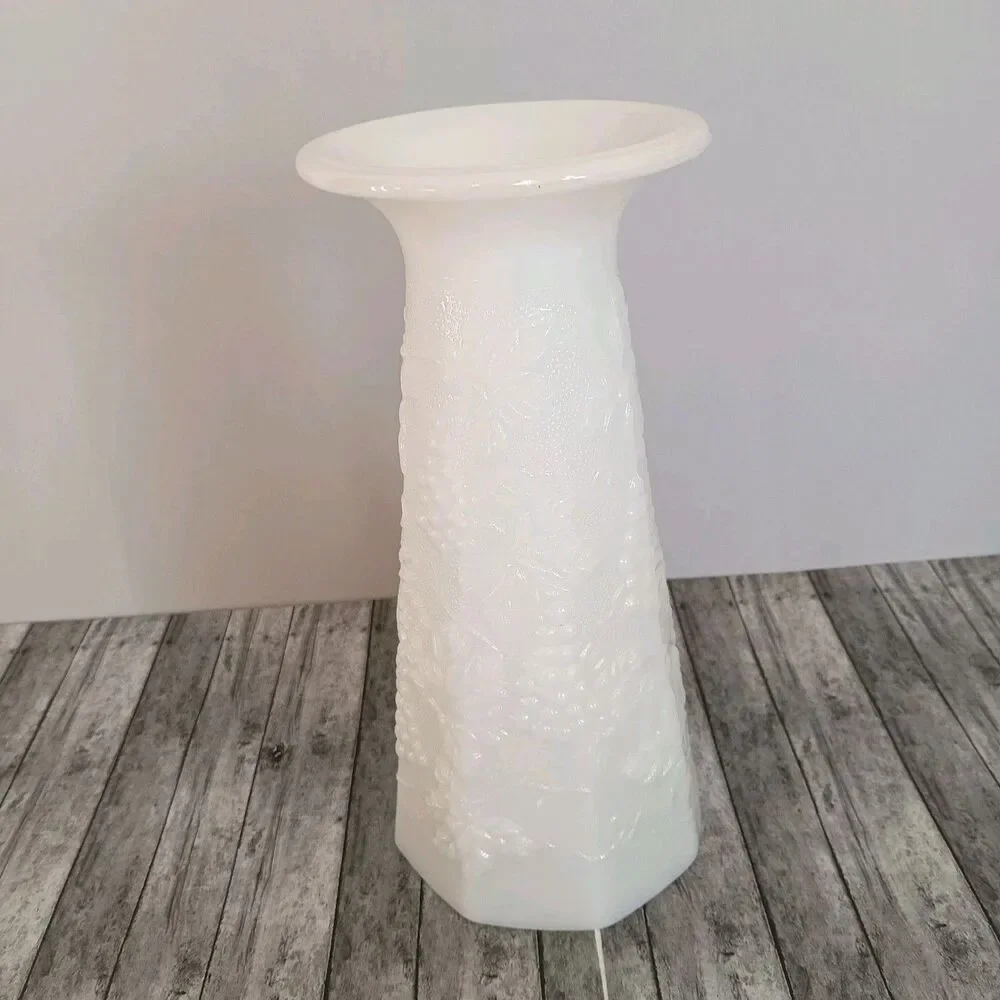 Vintage Milk Glass Paneled Grape Footed Vase 10